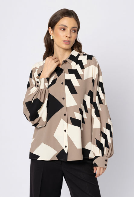Beżowa koszula w czarno-ecru wzór Colmar