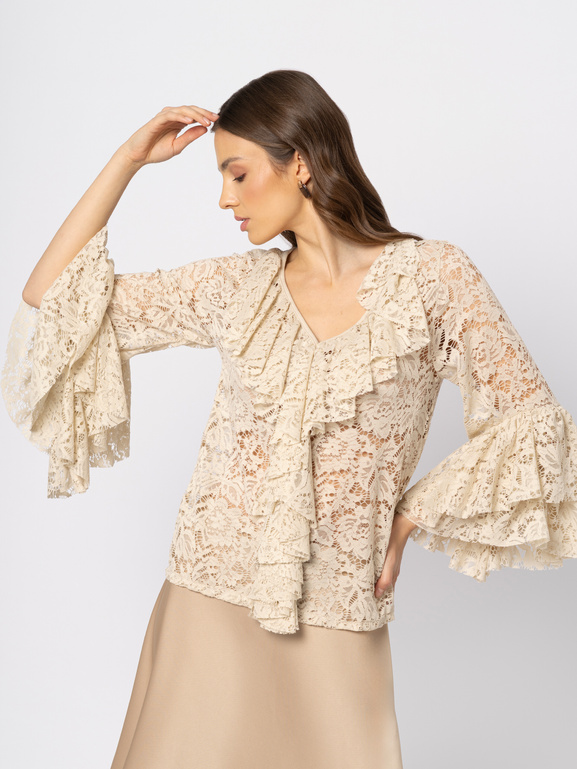 Koronkowa koszula z żabotem w kolorze ecru