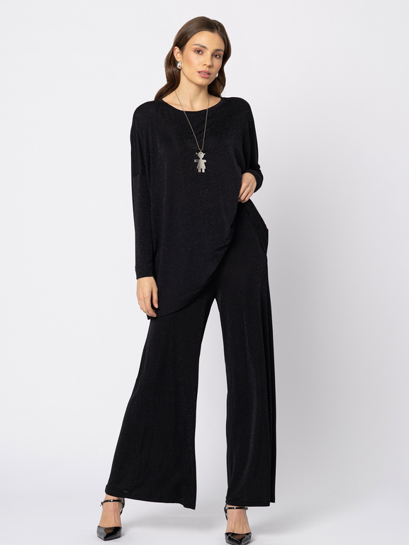 Czarne szerokie spodnie z połyskiem Lyon