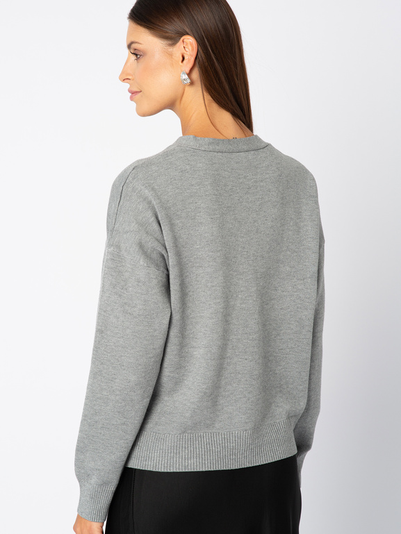 Rozpinany szary sweter z koronką na boku