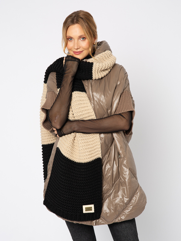 Szal w beżowo-czarne pasy