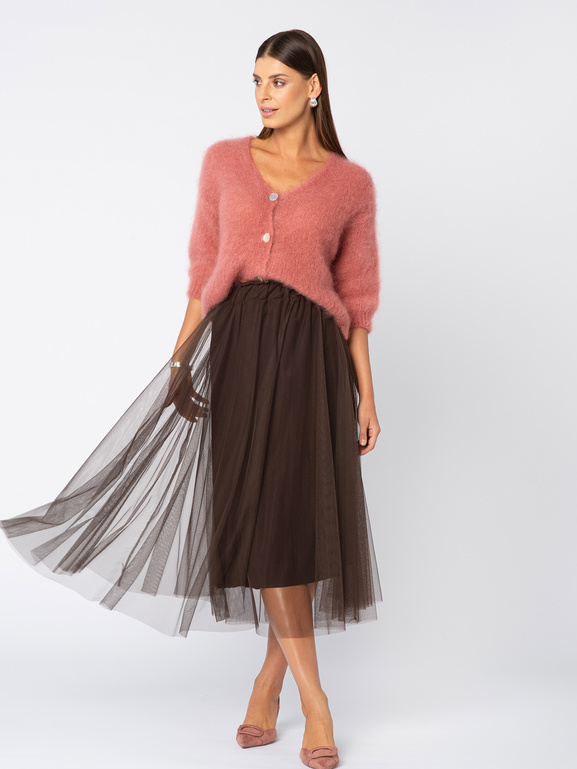 Mohairowy sweter zapinany na guziki w kolorze antycznego różu