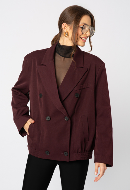 Bordowa marynarka dwurzędowa ze ściągaczem z tyłu