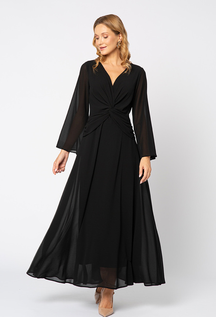 Czarna sukienka z ozdobną talią i szerszym rękawem Magdalene