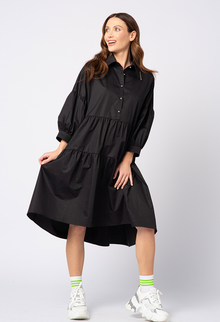 Czarna koszulowa sukienka z bawełny z falbanami Emma