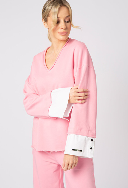 Różowa bawełniana bluza z koszulowym mankietem Callie