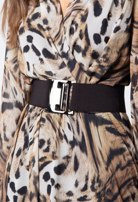 Sukienka z szyfonu w zwierzęcy print z paskiem Jeanne