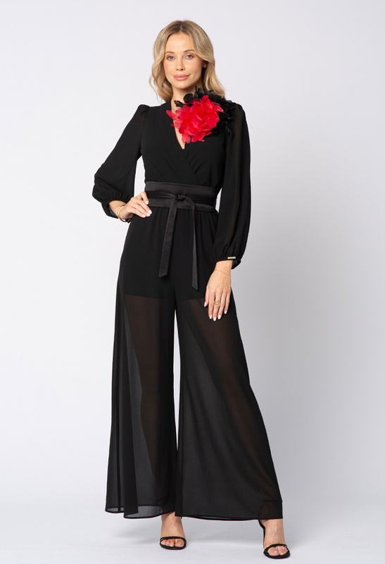 Czarny szyfonowy kombinezon Louise