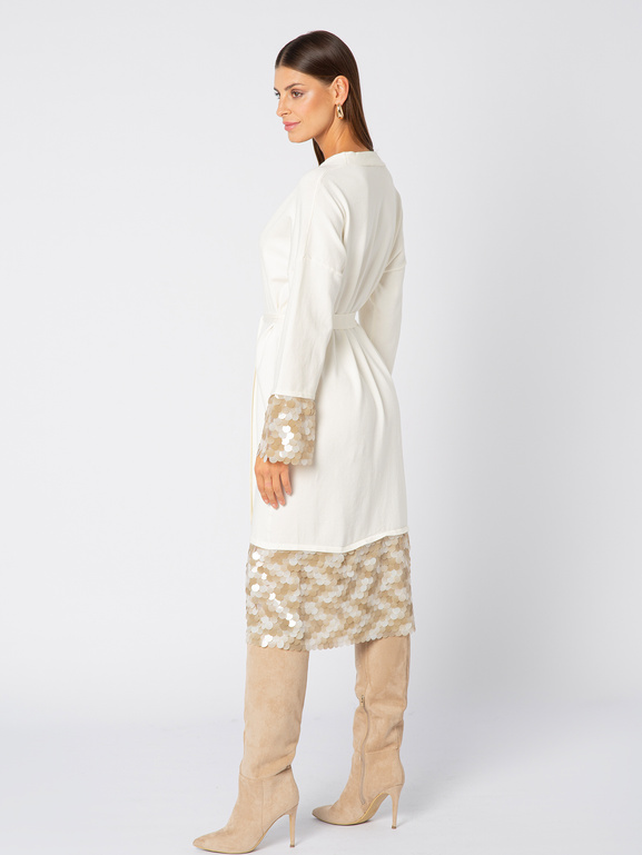 Ecru kardigan z wstawkami z dużych cekinów