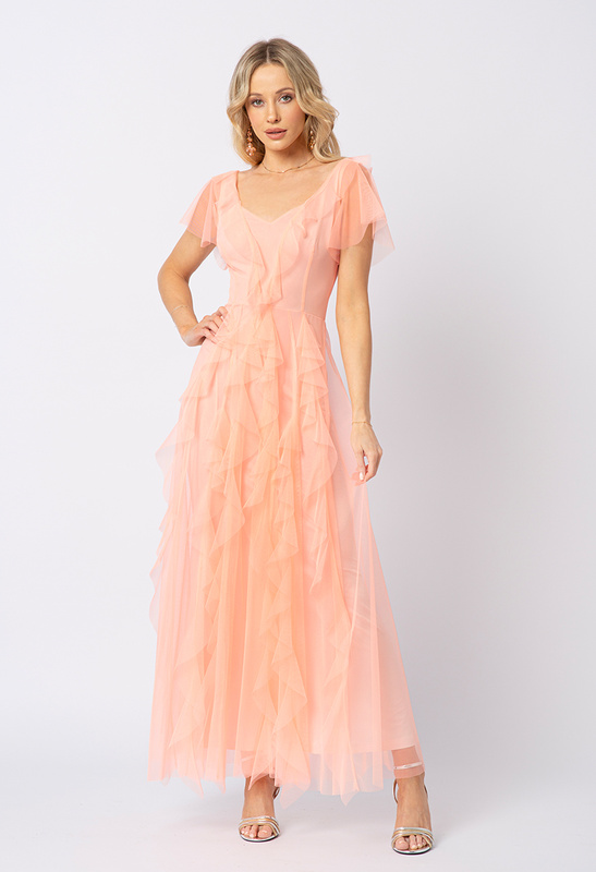 Sukienka z morelowej siatki Malou