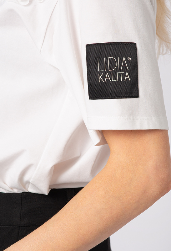 Biały T-shirt z tiulowymi aplikacjami Mia