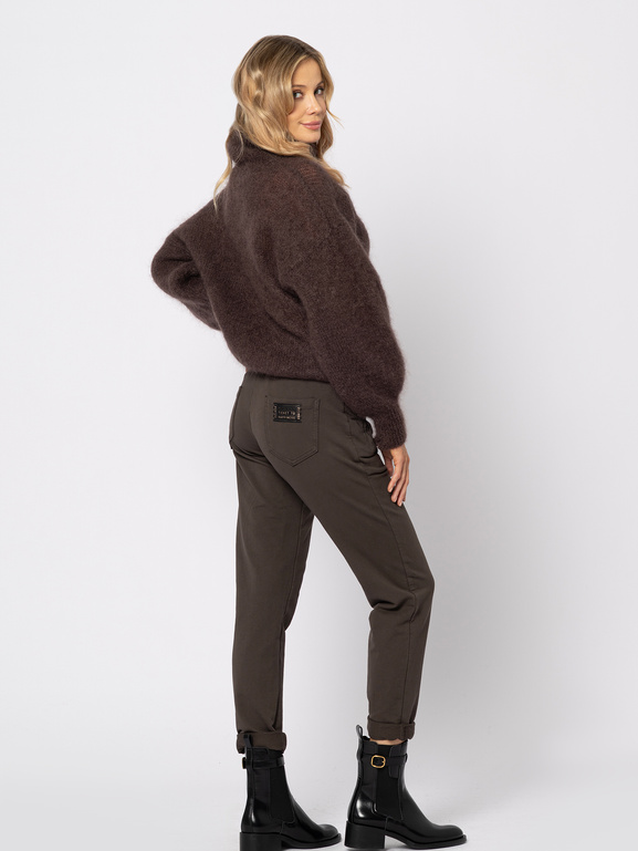 Bawełniane brązowe spodnie 3/4 z troczkiem