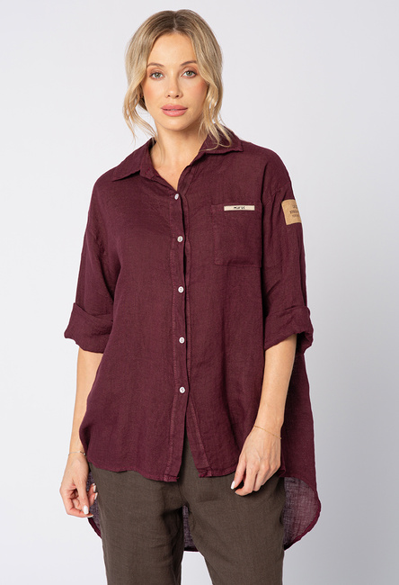 Lniana bordowa koszula