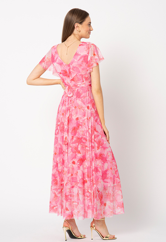 Różowa sukienka z siatki w kwiaty Risa