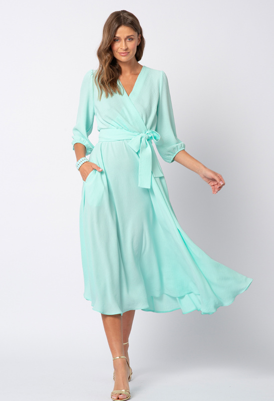 Seledynowa midi sukienka z paskiem Ophélie