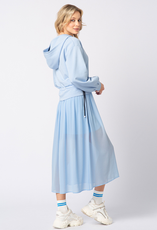 Niebieska bawełniana sukienka z szyfonowym dołem Melody