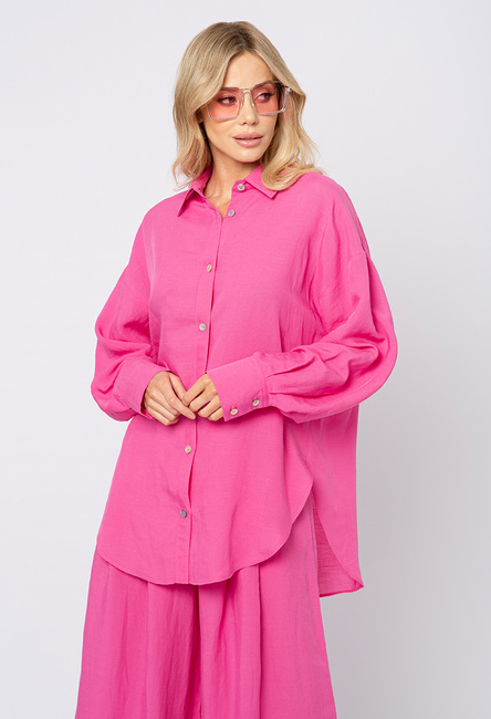 Różowa koszula wiskoza z lnem