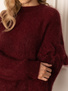 Moherowy bordowy sweter z falbaną na rękawie