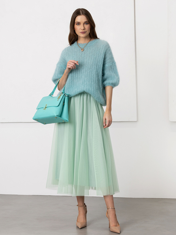 Sweter mocherowy w prążek miętowy