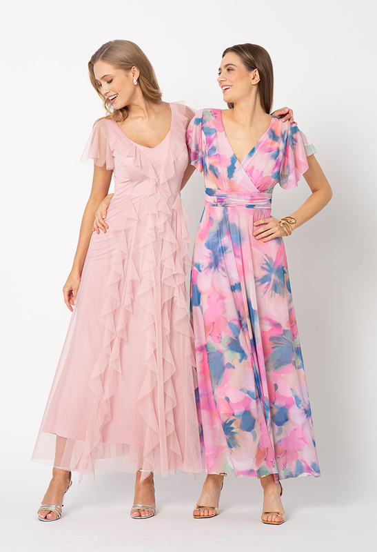 Różowo-błękitna sukienka z siatki Risa