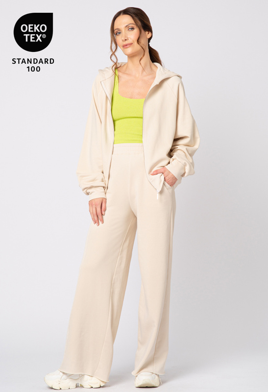 Beżowe szerokie spodnie bawełniane Jane