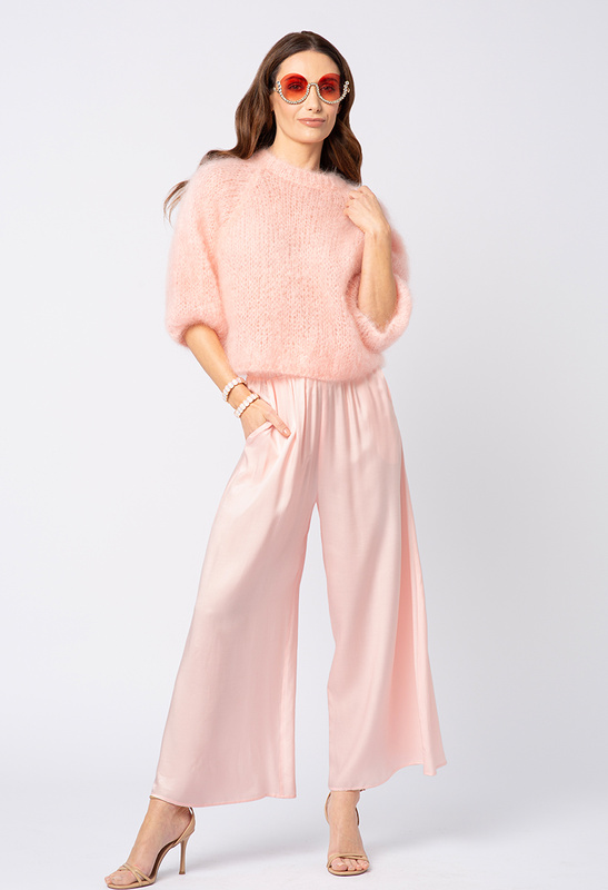 Różowe spodnie z wiskozy z szeroką nogawką Elle