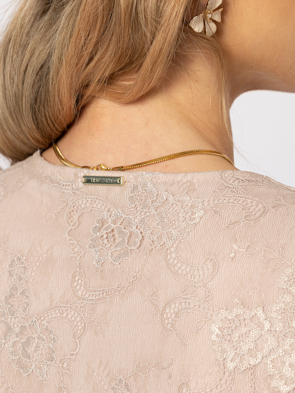 Beżowa sukienka z koronkową górą wiązana