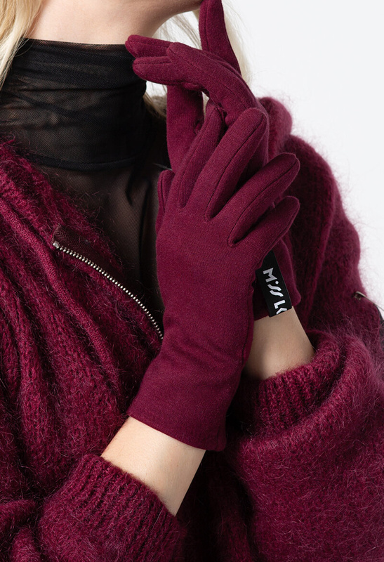 Bordowe rmateriałowe rękawiczki