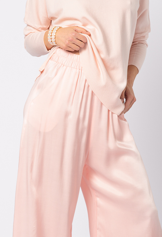 Różowe spodnie z wiskozy z szeroką nogawką Elle