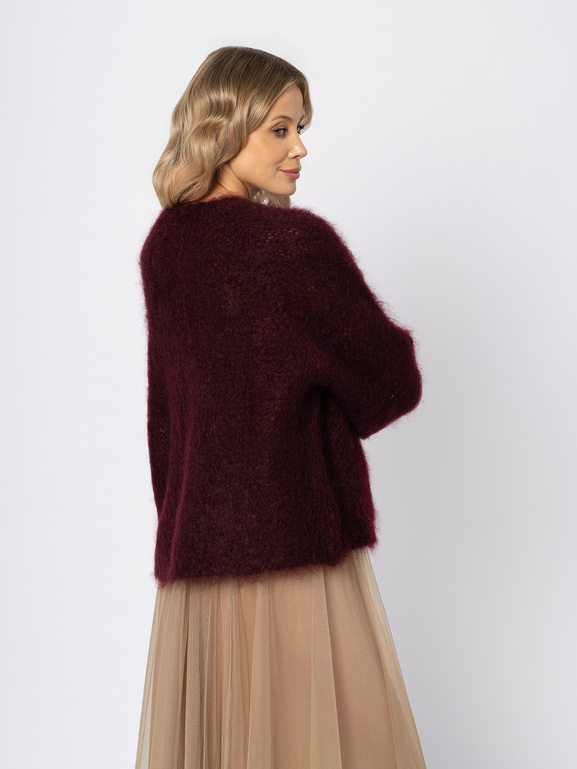Bordowy moherowy sweter z długim rękawem