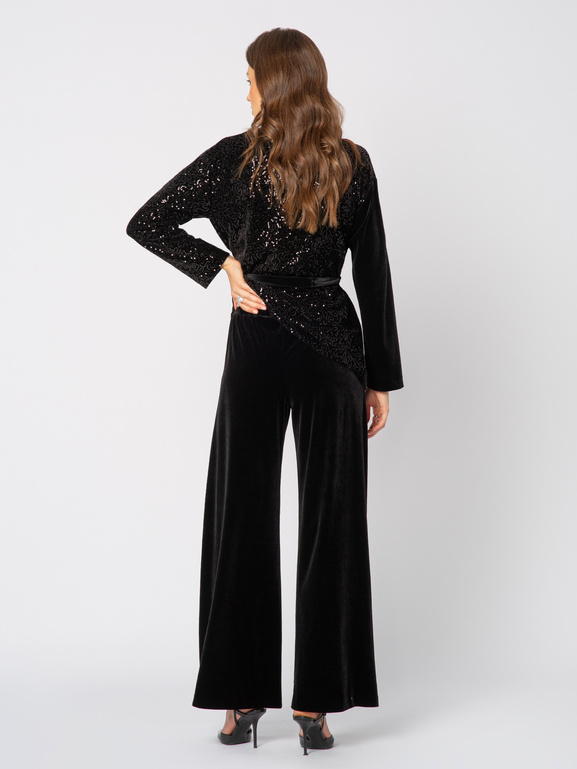 Czarne welurowe spodnie z szeroką nogawką Serge