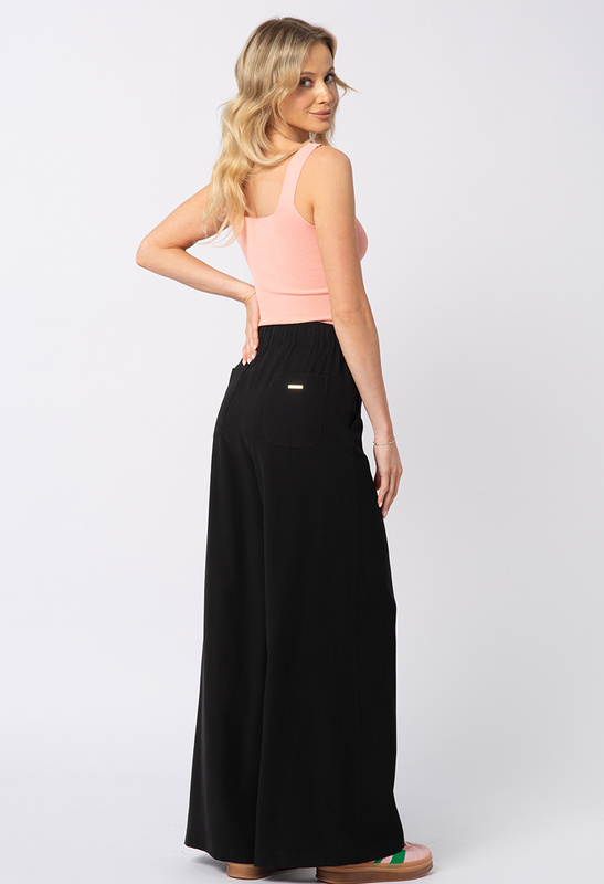 Czarne wiskozowe spodnie z szeroką nogawką Jane