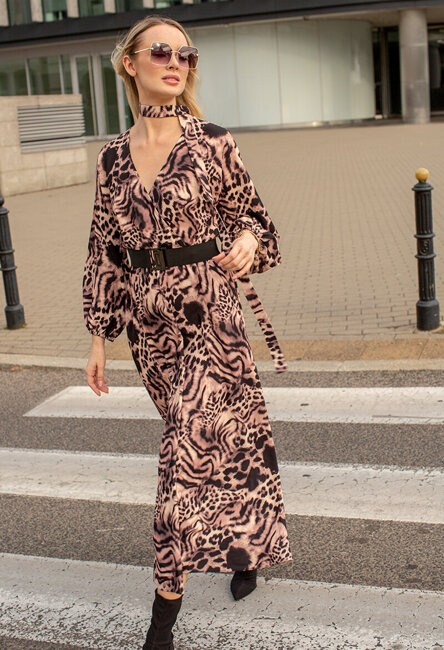 Sukienka w zwierzęcy wzór z dwoma paskami Toulouse