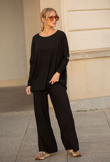 Czarne dzianinowe spodnie warkocz Marie