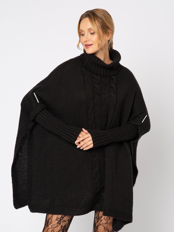 Oversizowy czarny sweter poncho Louvre