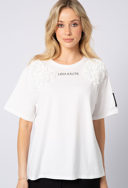 Biały T-shirt z tiulowymi aplikacjami Mia