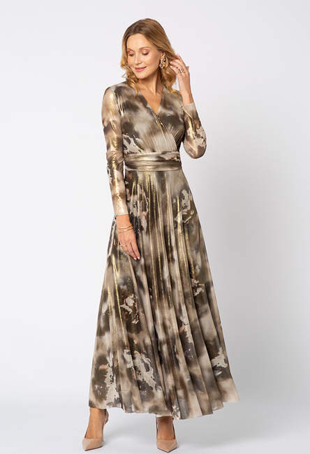 Beżowo złota sukienka z wiązaniem w talii Alice