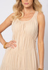 Beżowa sukienka na ramiączka z ozdobnymi marszczeniami