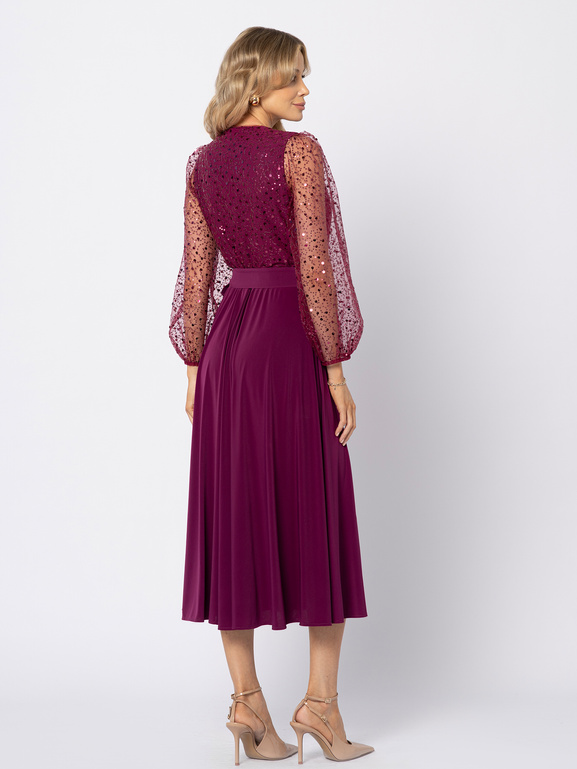 Burgundowa sukienka z cekinową górą Vivienne