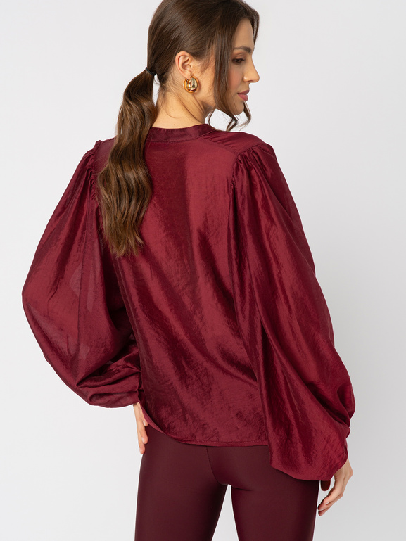 Bordowa koszula z layocellu z wiązaniem