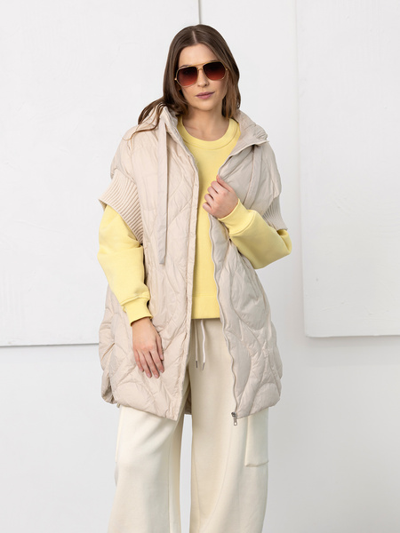 Beżowa kamizelka puchowa z kapturem