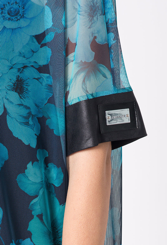 Sukienka z siatki w turkusowe kwiaty z halką Faustine