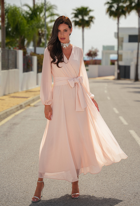 Jasno beżowa sukienka z szyfonu Sydney