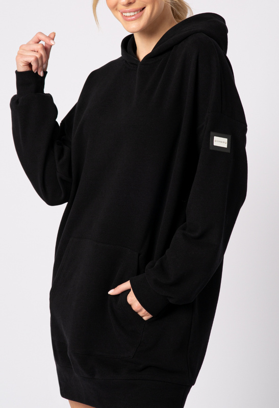 Długa czarna bawełniana bluza z kapturem Ann