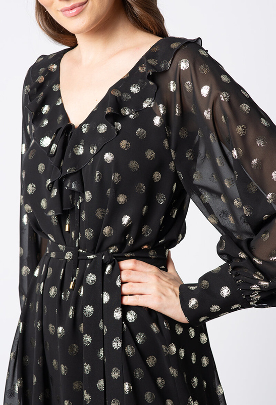 Czarna sukienka w złote grochy Mélodie