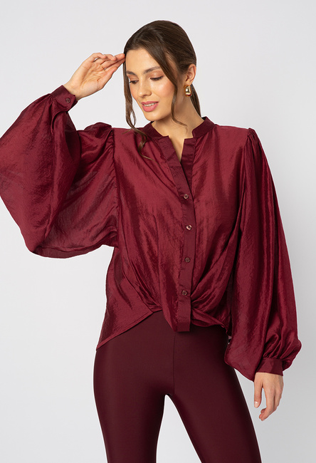 Bordowa koszula z layocellu z wiązaniem