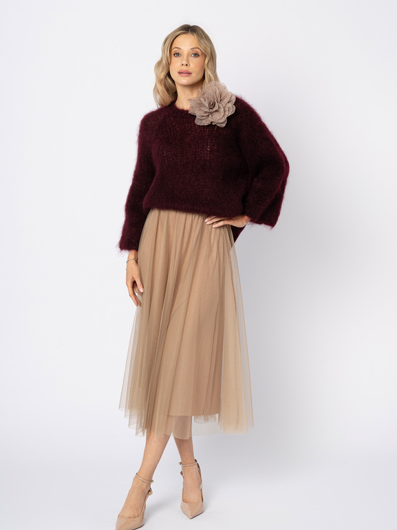 Bordowy moherowy sweter z długim rękawem