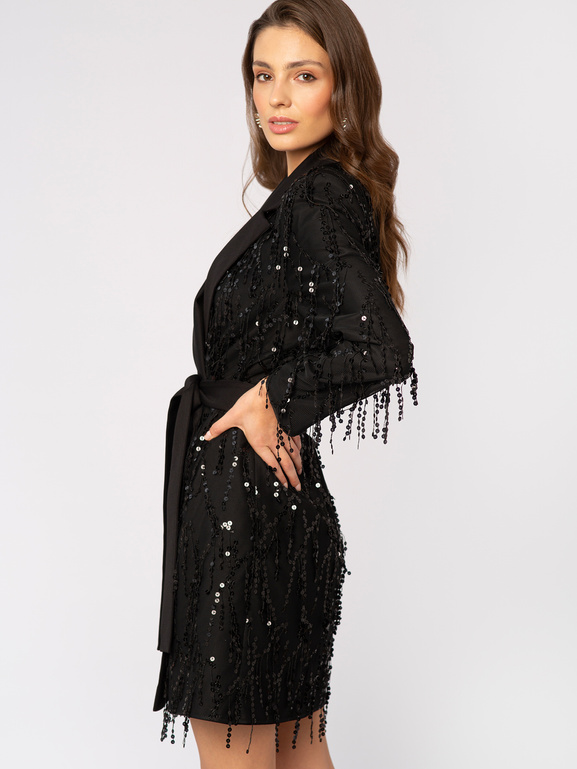 Czarna marynarka łączona z siatką z cekinami