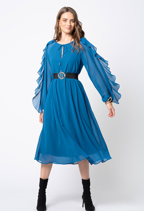 Sukienka z szyfonu w kolorze petrol blue Claire