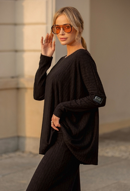 Czarny dzianinowy sweter warkocz Anne